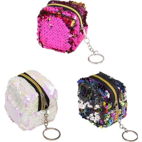 Coofit 1pc Fashion Mini Coin Purse Zipper Sequin Decor Change Purse Coin Pouch For Ladies Women Girls