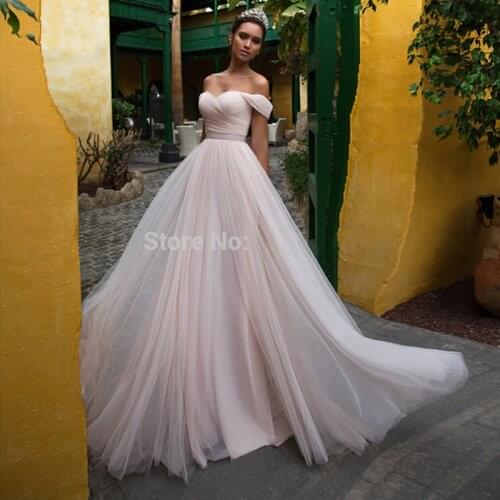 Elegant Tulle Wedding Dresses with Sleeves 2020 Off Shoulder Sweetheart Lace Up Floor Length A Line Wedding Bridal Gowns