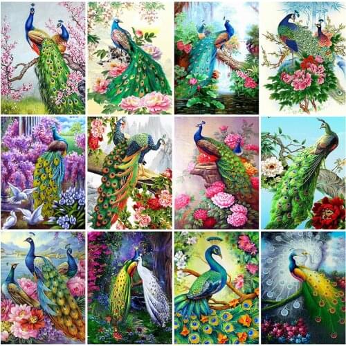 EverShine 5D Full Square Diamond Embroidery Peacock Diamond Painting Animal DIY Mosaic Flower Picture Rhinestones Decor For Home