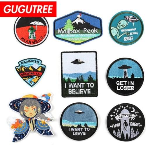 GUGUTREE embroidery star ufo girl patch animal cartoon badges applique patches for clothing DK-11