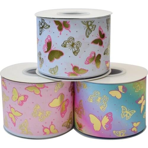 HSDRibbon 75mm 3inch hsd-design custom butterfly Pattern on Grosgrain Ribbon