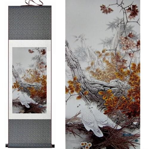 Peace doves Painting Home Office Decoration Chinese scroll painting birds painting birds and flower paintingPrinted painting