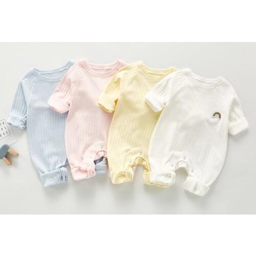 Autumn Infant Baby Clothing Newborn Baby Boys Girls Clothes Jumpsuit Rainbow Embroidery Knitted Warm Playsuit Romper Clothes