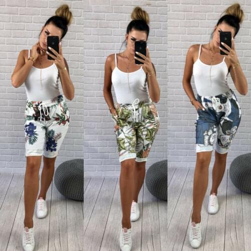 Tropical Leaf Belted Shorts Women Summer Beach Vacation Casual Elastic Mid Waist Knee Length Pants Portrait Printed Lady Bottoms