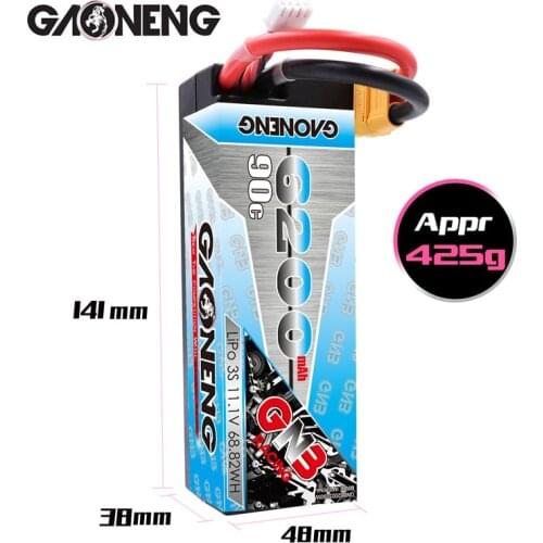 Gaoneng GNB 6200MAH 11.1V 3S 90C Hardcase LiPo Battery Pack With XT60 Connectors T Plug for RC Car four Drive RC Car Boat