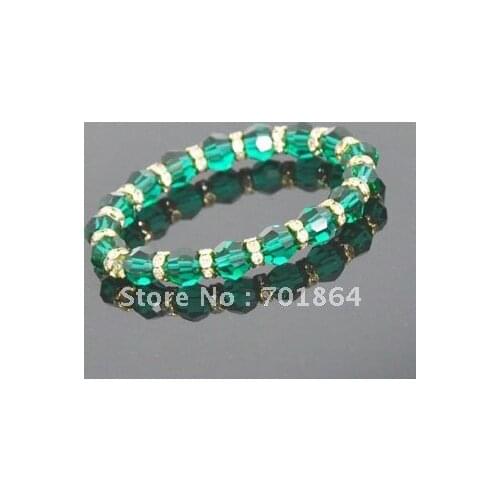 Fashion Jewelry crystal beads and gold color alloy beads bracelet Peacock green color
