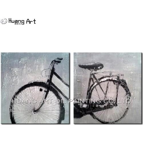 Unframed Canvas Painting Wall Pictures for Living Room High Skill Artist Handmade Bicycle Wall Art 2 pieces Canvas Art Abstract