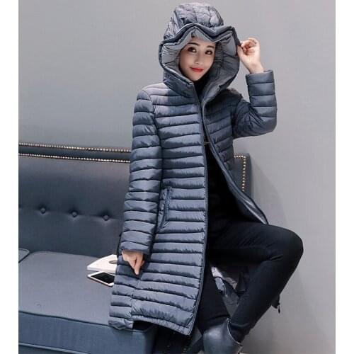 2019 New Arrival Zipper Frivolous Fund Cotton Cotton-padded Clothes Woman Long Overknee New Korean Even Hat Fashion Loose Coat