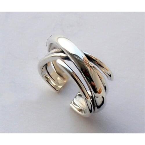 New Fashion Hipster Multi-layer Irregular 925 Sterling Silver Jewelry Simple Smooth Winding Personality Opening Rings SR507