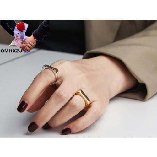 OMHXZJ Wholesale RR1419 European Fashion Fine Woman Girl Party Birthday Wedding Gift Simple Square 925 Sterling Silver Open Ring