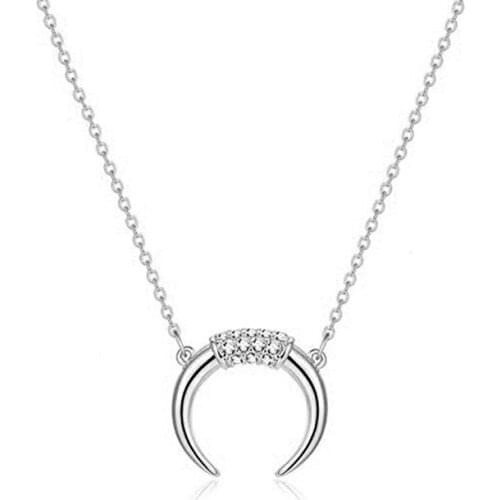 Charm pendant necklaces for women S925 silver jewelry Smooth surface moon shape clavicle chain neck accessoty valentine gift