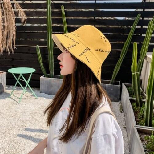 2021 New Fashion Stamped Letters Bucket Hats For Girls Women Double Sided Fisherman Hat Panama Bob Hat Summer Anti-UV Sun Hat