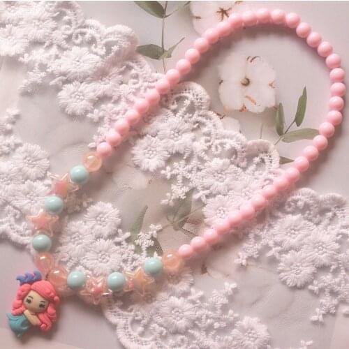 Mermaid Cartoon Beads Childrens Pendant Necklace for Children Birthday Party Jewelry Little Princess Fairy Girls Gift Choker