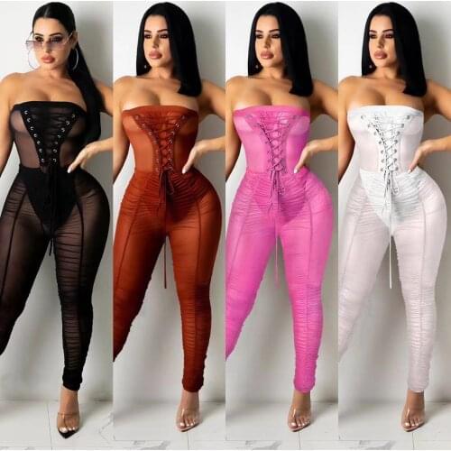 UVRCOS Mesh Jumpsuit Body-Shaping See Through Sexy Cleavage Backless Skinny One Piece Outfit Overalls Midnight Club Clothing Hot
