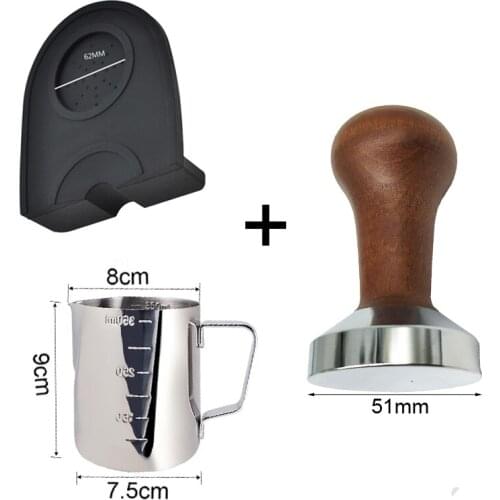 Food Grade 51mm Coffee Tamper Wooden Handle Barista Espresso maker Grinder Handmade Coffee Silicone Mat Pull Cup