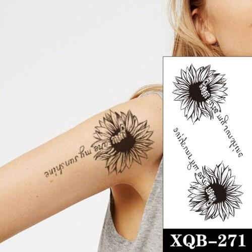 Temporary Tattoo Stickers Black Sunflowers English Alphabet Design Fake Tattoos Waterproof Tatoos Arm Legs Large Size for Women