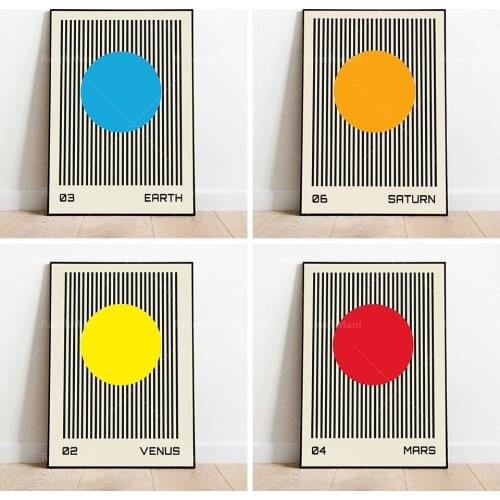 Earth, Venus, Mars, Saturn, planetary art, abstract linear design, colorful exhibition posters, color posters, color posters, wa