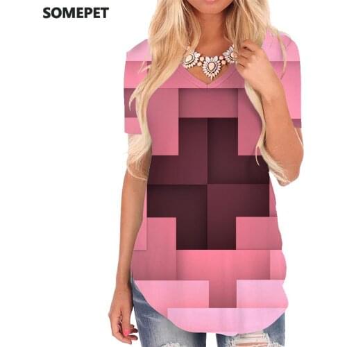 SOMEPET Geometry T-shirt women Graphics T-shirts 3d Novel Shirt Print Art V-neck Tshirt Womens Clothing Hip hop Loose Streetwear
