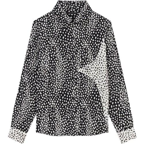 Patads French light luxury shirt print patch contrast color long sleeve lady casual top autumn winter cm00106