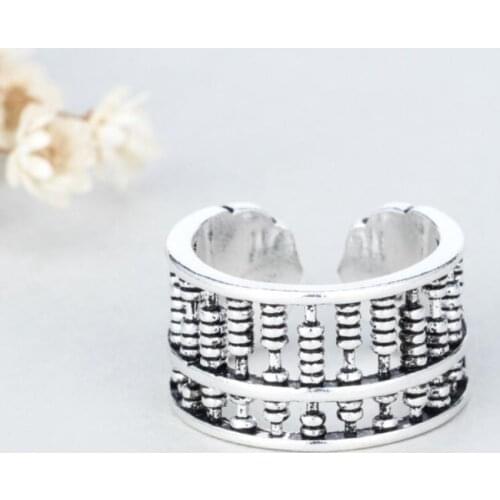 Sole Memory Retro Abacus Lucky Auspicious Mini Delicate 925 Sterling Silver Female Resizable Opening Rings SRI275
