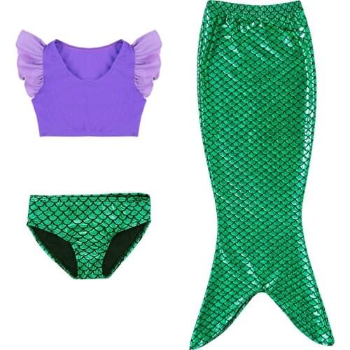 3-11Y Baby Girls Kid Mermaid Tail Dress Costume Vest Top Mermaid Tail Beachwear Split Swimsuit Mermaid Swimmable Bathing Costume
