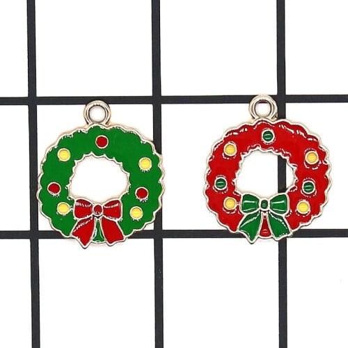 10pcs New Year Fashion Metal Alloy Christmas wreath Charm Decor Xmas Pendant Drop Ornaments Hanging Christmas Decoration XL870