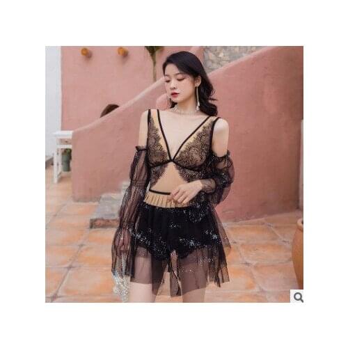 2020 Sexy Swimsuit Fused Female Fairy Fan One Piece Bikini Swimwear Plus Size Korean Bathing Suit Women Retro Lace Skirt Cover