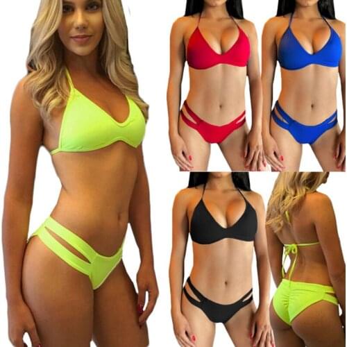 2021 New Arrival Two Piece Swimwear Summer Women Bikini Sexy Solid Push Up Bathing Suit Brazilian Beachwear