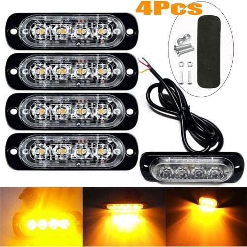 4x 4 LED Amber Recovery Strobe Flashing Grille Light Lightbar Truck Beacon Lamp Black Shell+Transparent Lens