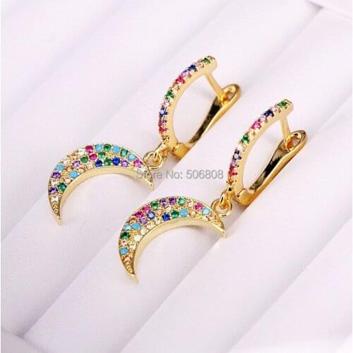 6 Pairs ZYZ319-2827 Gold color charm dangle earring for woman girl charm rainbow CZ stone jewelry
