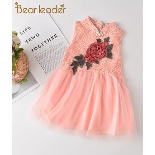 Bear Leader Girls Princess Dress 2021 New Summer Kids Flowers Dresses Children Party Outfits Sleeveless Costume Children Suits