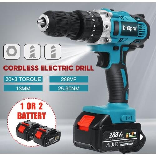 3 IN 1 Cordless Electric Drill Electric Screwdrive Hammer Power Drill Drive Power Tool with 15000Amh Lithium Ion Battery