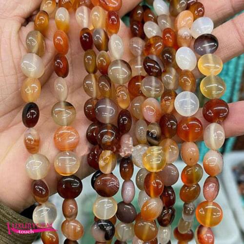 Natural Multicolor Red Agates Stone Loose Beads High Quality 10mm Smooth Flat Coin Shape DIY Gem Jewelry Accessories 38Pcs a3676