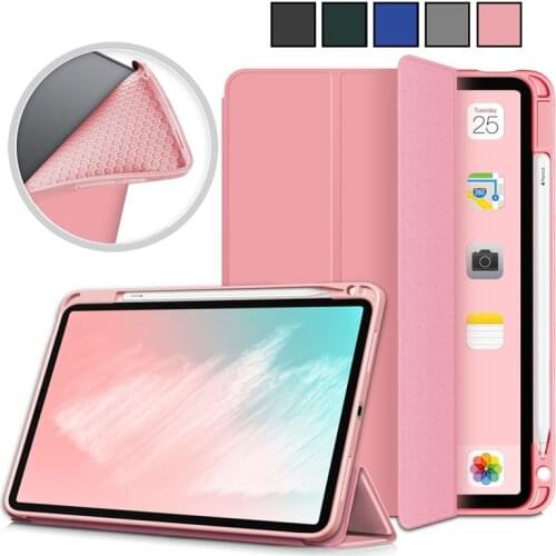 Pencil Holder Case For iPad Air 4 10.9 inch 2020 A2324 A2072 Flip Stand PU leather Soft TPU Cover with Auto Sleep Wake Function