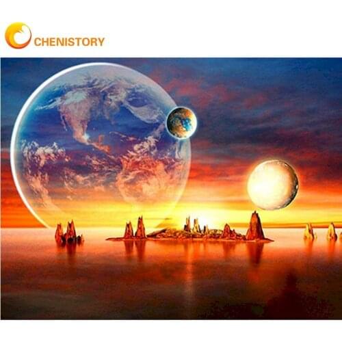 CHENISTORY Island Sunrise Scenery Paint By Numbers Kits Handmade Unique Gift For Adults Children 60x75cm Framed Home Art Photos