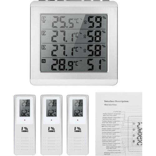 LCD Digital Thermometer Wireless Indoor/Outdoor Hygrometer Four-channel ℃/℉ Temperature Humidity Meter
