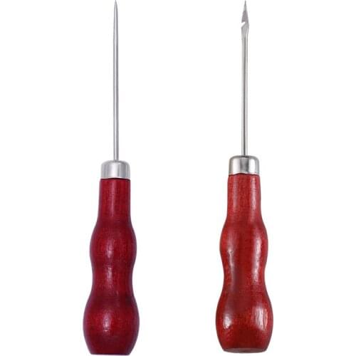 Wooden Handle DIY Leather Sewing Awl Pin Punch Hole Repair Tool Hand Leathercraft Needle Sewing Accessories