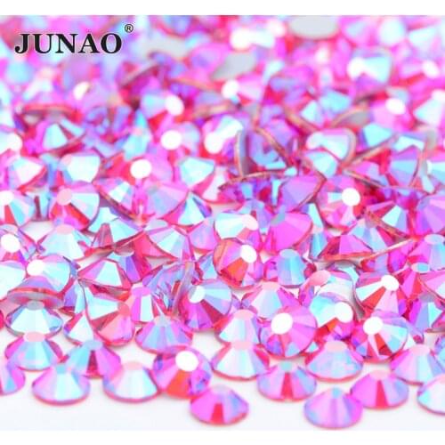 JUNAO SS 6 8 10 12 16 20 30 V.Lt.Siam AB Glass Rhinestone Applique Flat Back Nail Art Crystal Stone Round Strass Stickers