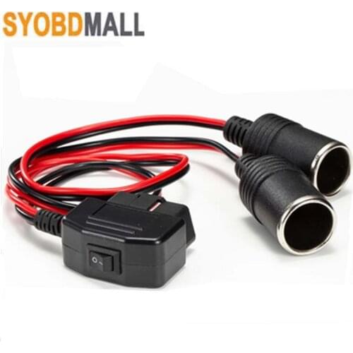 12v/24v Car Truck Obd2 To Cigarette Lighter Power Supply Cable Male 16pin OBD Plug To 2 Cigarette Lighter Extension Connector