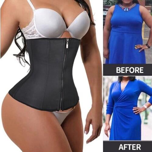 Body Shaper Corset with Zipper Cincher Top Slimming Belt Black Shapers Shapewear Fajas Women Latex Waist Trainer Modeling Strap