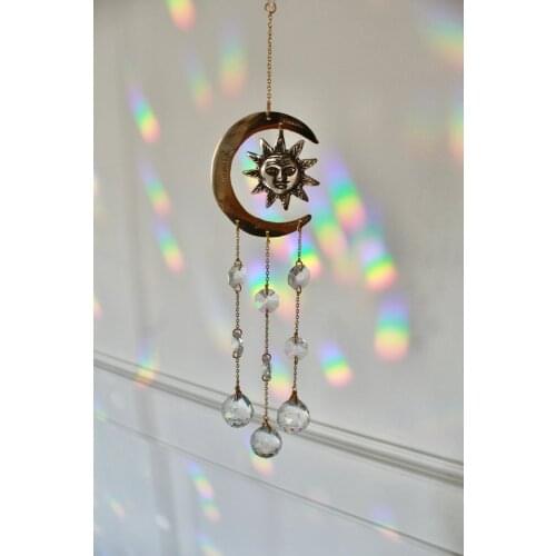Moon and Sun Suncatcher Window Crystal Prism,Home Decor Gift, Lightcatcher//Window Hanging Gifts,New Home Gift