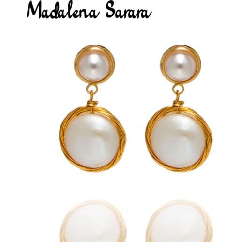 MADALENA SARARA Freshwater Pearl Neo-Gothic Style Earrings Button Shape Pearl Handmade MD-HD0096