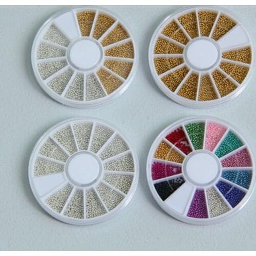Mix Size 3D Design Manicure Jewelry Rose Gold Silver DIY Decoration Wheel 0.8mm~1.0mm Nail Art Tiny Steel Caviar Beads