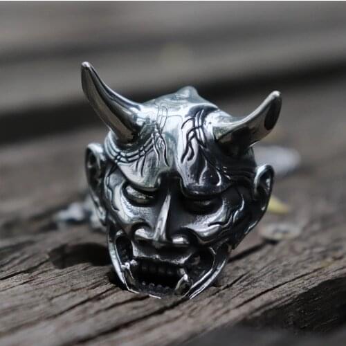 Mens Stainless Steel Pendant Angry Hannah Ghost Mask Japanese Style Ghost Head Pendant Necklace Punk Gothic Mens Jewelry