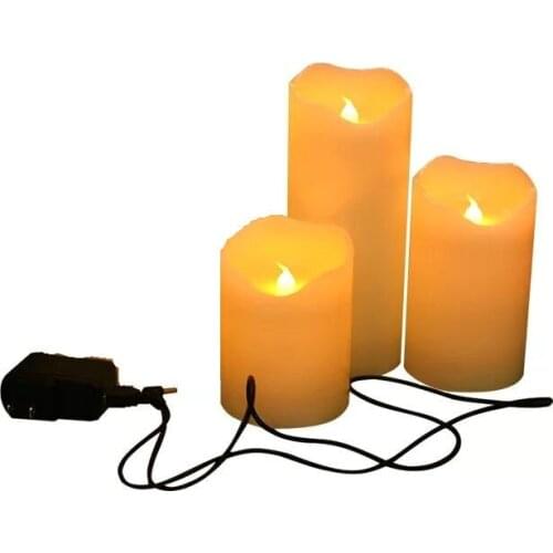 Set of 3 Rechargeable USB Powerd led pillar Paraffin candle wavy edge 7.5CM(Dia.) Wedding Xmas Party bar decor 10CM-12.5CM-15CM