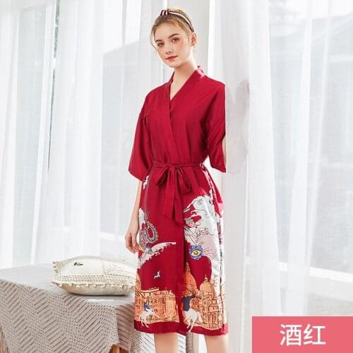 Night Gown Female Xia Bing Silk Thin Large Size Bathrobe Ice Silk Sexy Charming Morning Robe Bathrobe Home Service