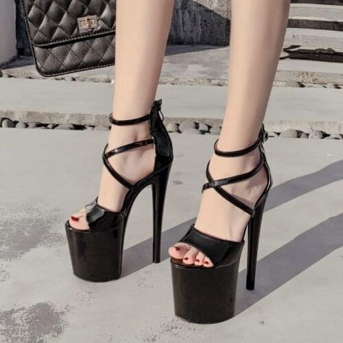 New model walk show Super High Heels Sandals sexy fish mouth cross belt waterproof platform T stage nightclub shoes