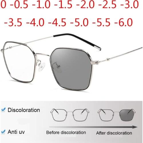 Literary Retro Square Glasses Frame Thin Metal Glasses Men Women Myopia UV Protection Diopter -0.5 -1.0 -1.5 -2.0 To -6.0