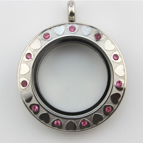 Wholesale Magnetic Stainless Steel Floating Locket Pendant With Rhinestones Living Memory Floating Charm Locket 5pcs