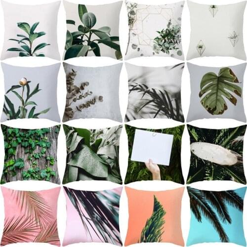 Plants Leaves Printed Cushion Cover Green Fresh Square Home Decoration Pillowcase Living Room Sofa Chair Cushions Covers